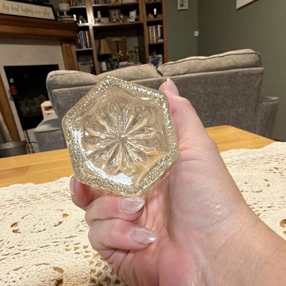 Vintage Clear Pressed Glass Cruet Starburst Diamond Pattern Oil Vinegar Decanter